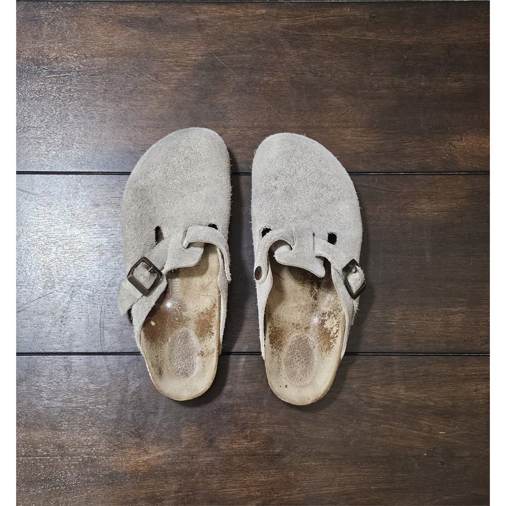Birkenstock Boston Gray Suede Leather Buckle Women's Adjustable Strap Clog - Picture 4 of 8